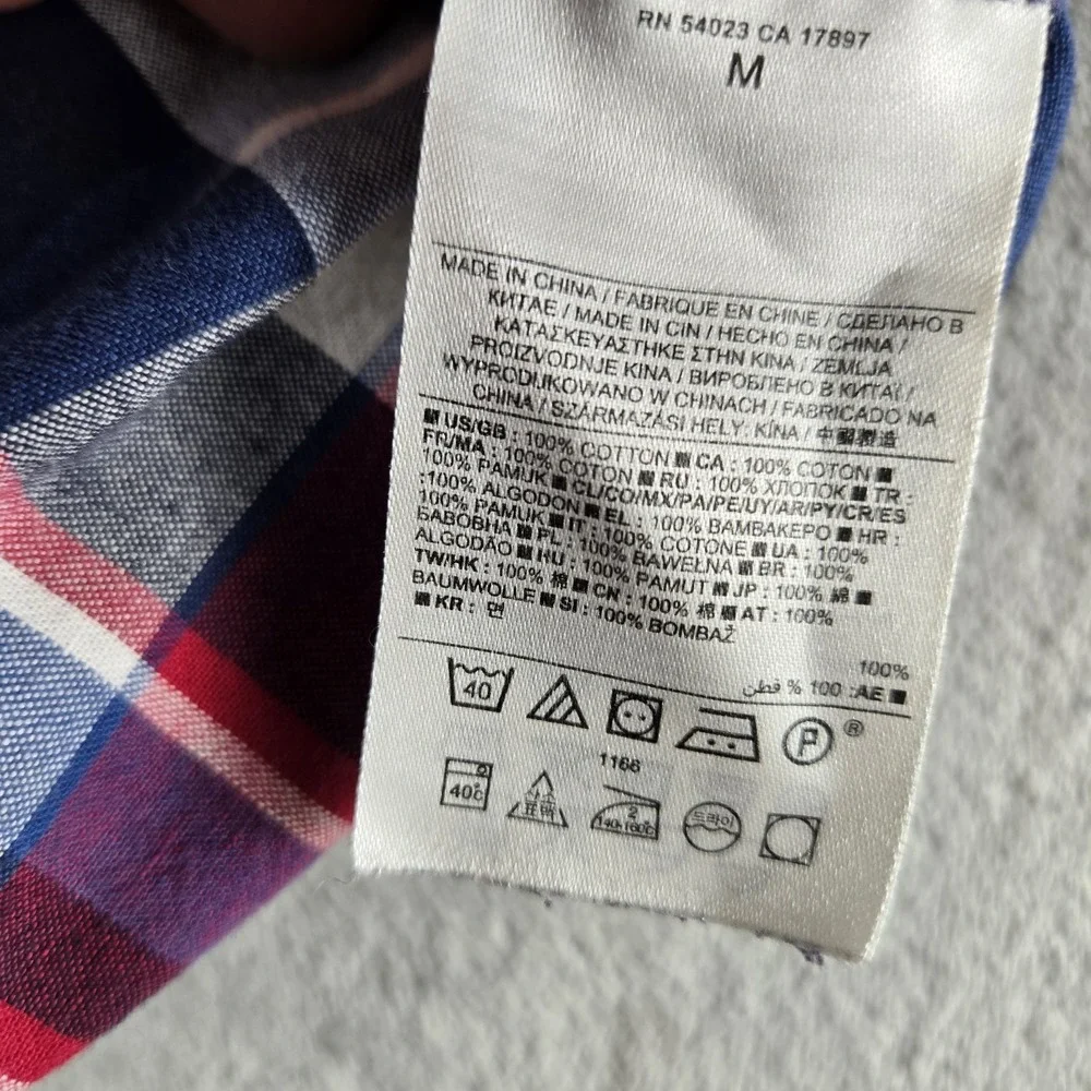 Banana Republic Shirt Medium Red White  Blue Plaid  Long Sleeve Preppy Workwear